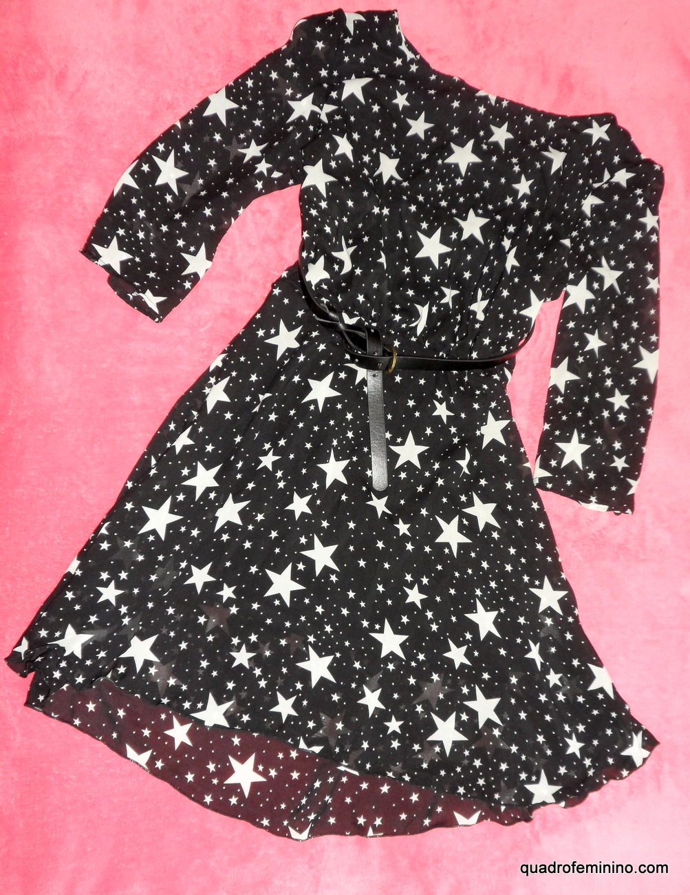 Buttoned Half Sleeves Stars Print Black Dress - Romwe