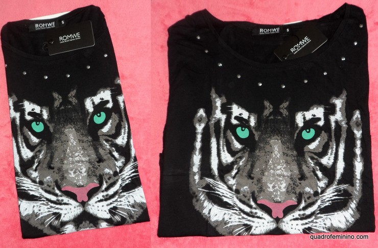 Tiger Head Beaded Black T-shirt - Romwe