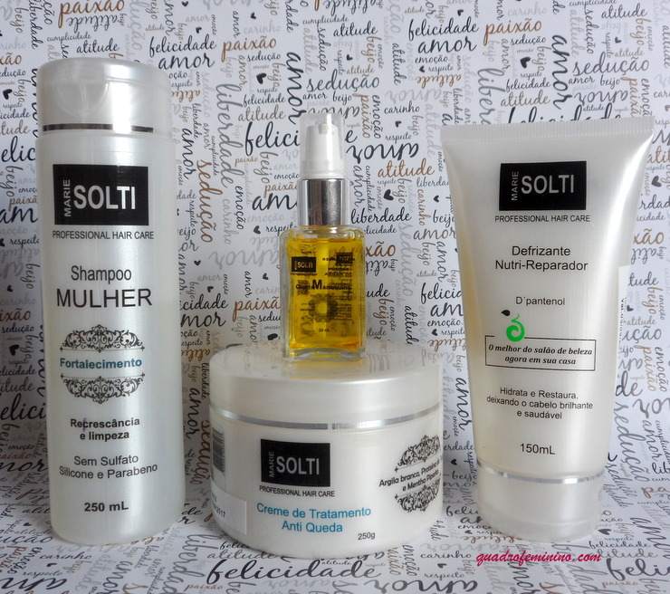 Linha capilar Marie Solti - shampoo, máscara, defrizzante e óleo de argan