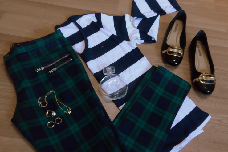 Calça xadrez, camisa listrada e sapatilha Piccadilly 1