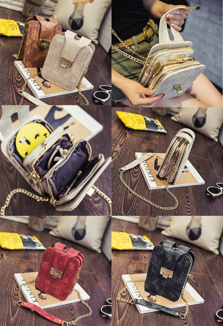 women-stylish-weave-three-layers-pu-leather-chain-6inch-phone-bag