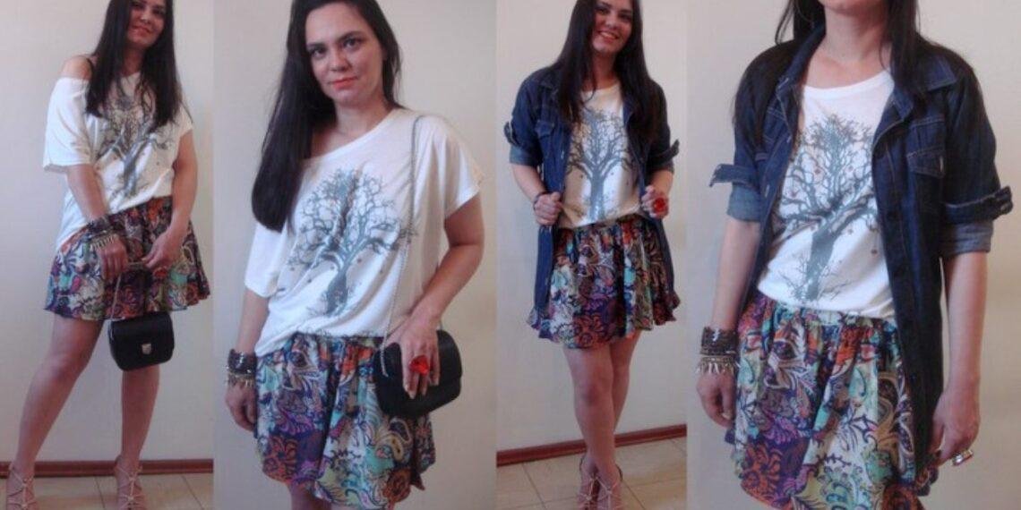 T-shirt com mini saia – Meu primeiro look do dia!