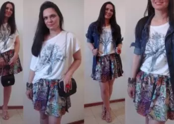T-shirt com mini saia – Meu primeiro look do dia!