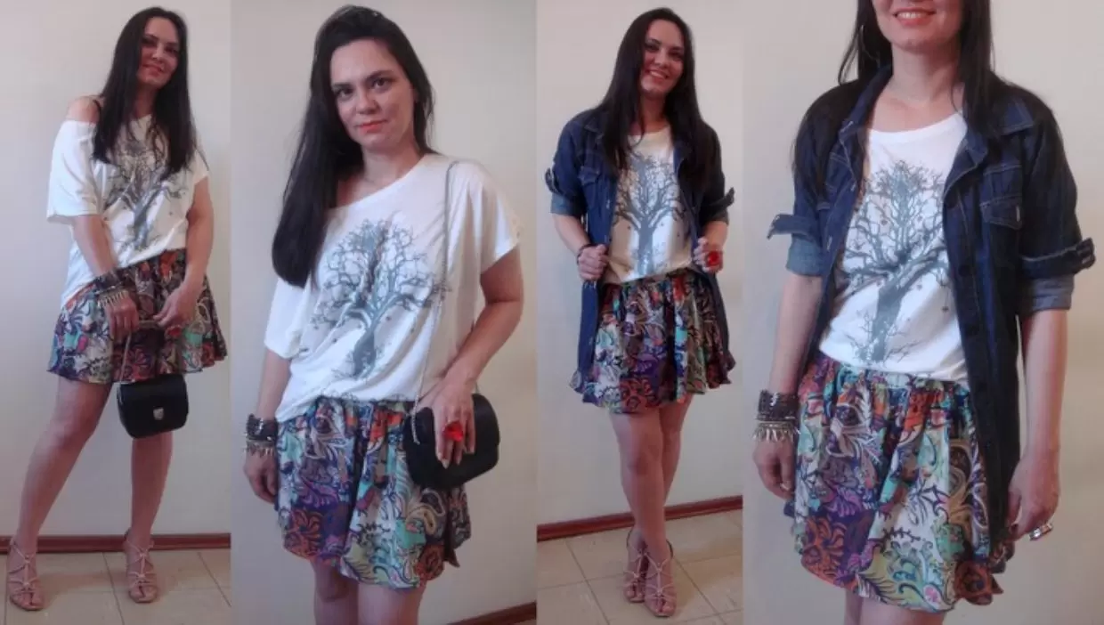 Look do dia T-shirt com mini saia