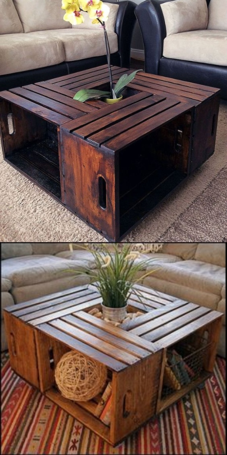 Mesa com caixote de madeira