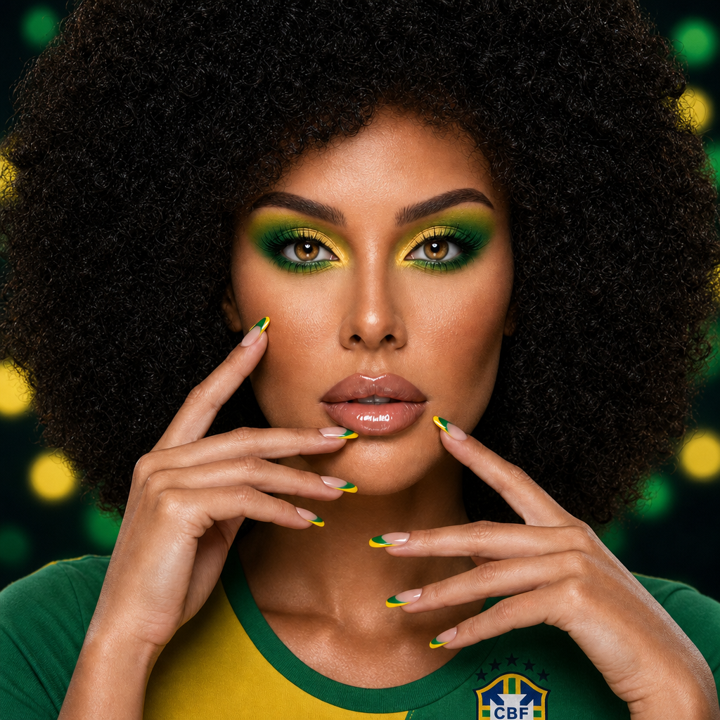 Dicas de maquiagens e unhas Brasilcore: ideias estilosas para entrar na tendência sem exageros 2 maquiagens e unhas em verde e amarelo