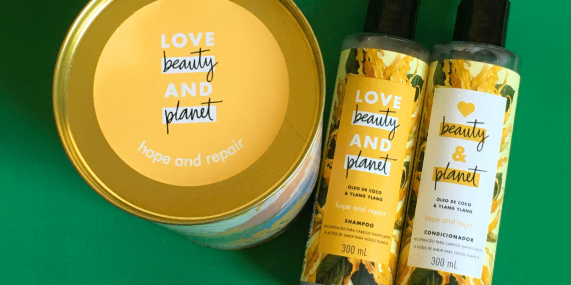 Shampoo e Condicionador Hope and Repair Love Beauty and Planet óleo de coco e ylang ylang