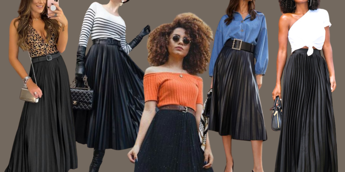 Looks com saia plissada preta longa e midi