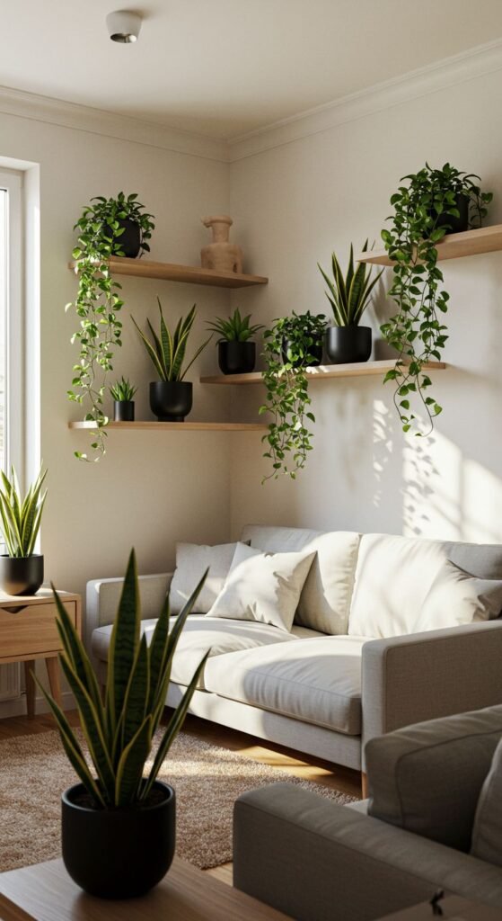 Decoração com plantas na sala