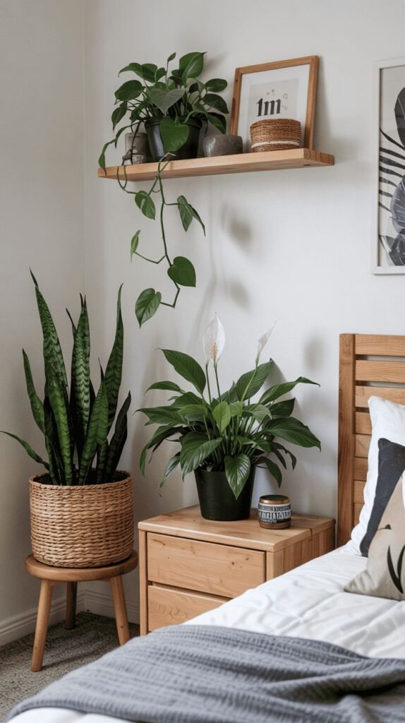 decoração com plantas artificiais quarto