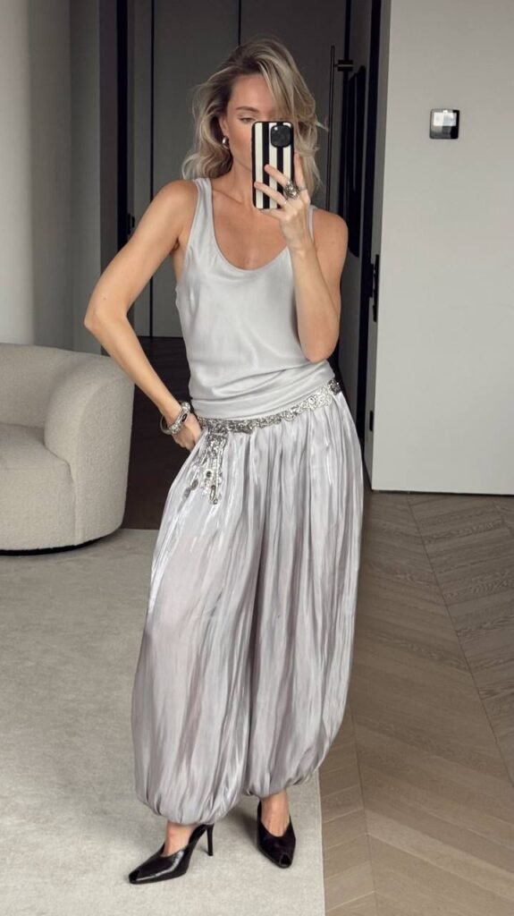 Look com calça aladim