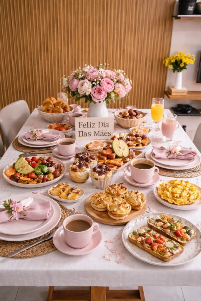 Mesa posta Dia das Mães com flores naturais