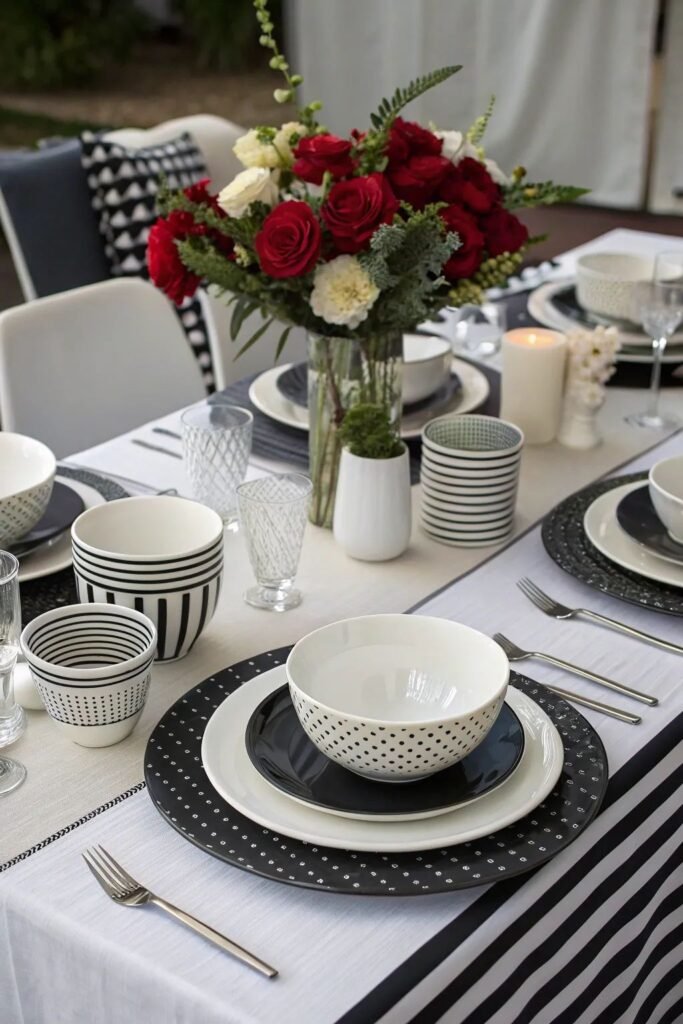 mesa posta preto e branco