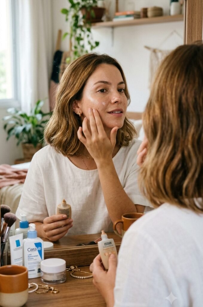 Protetor solar com cor: 10 benefícios que explicam por que ele virou queridinho do skincare 13 uma mulher aplicando um protetor solar com cor