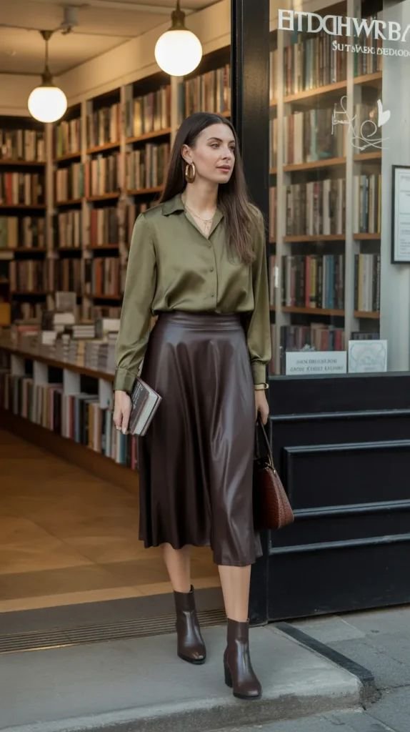 Saia midi couro: como usar, combinar e criar looks elegantes em todas as estações 18 looks com saia midi couro